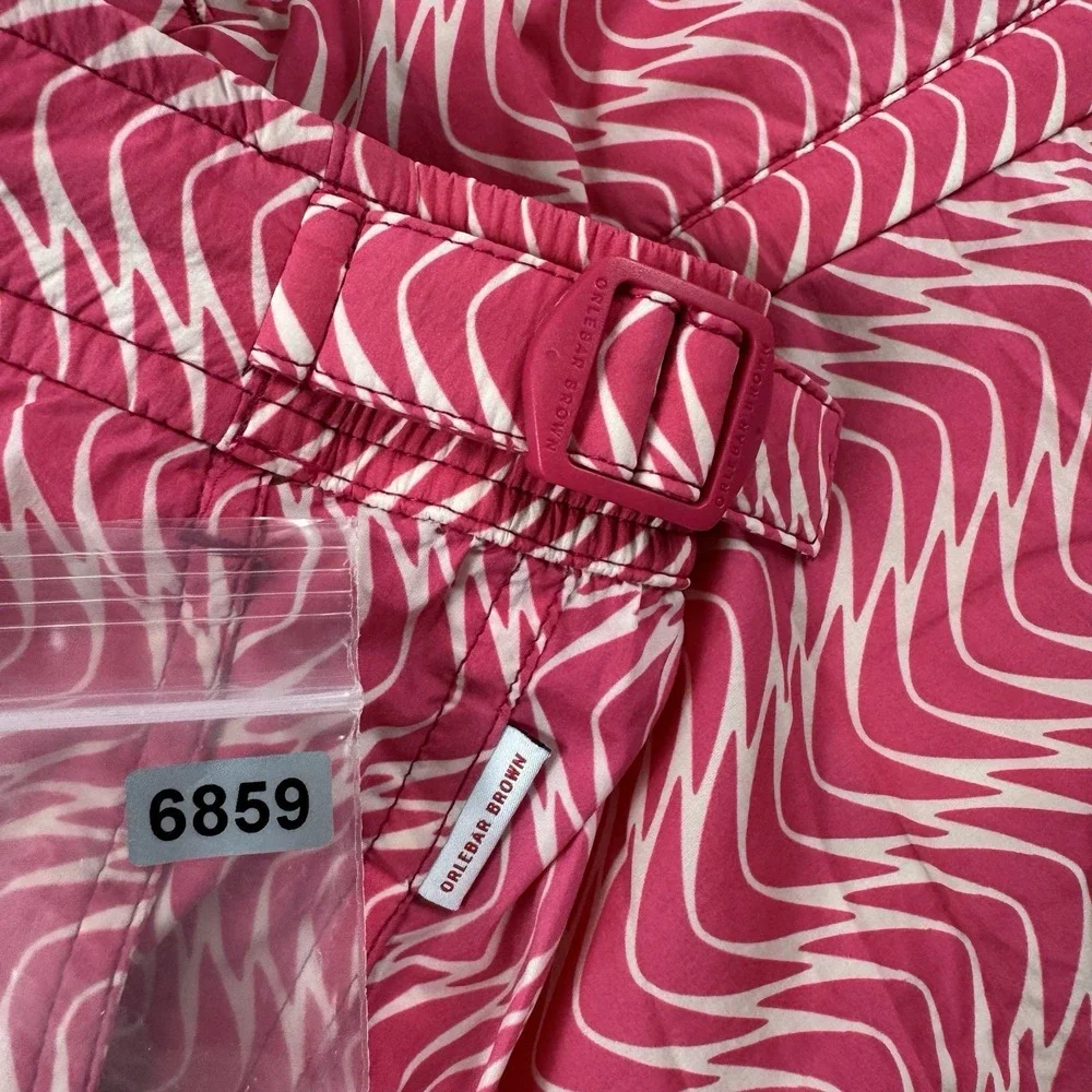 Orlebar Brown Bulldog Mesh Lined Pink Geometric Mens Swimtrunk Size 31 Side Tab